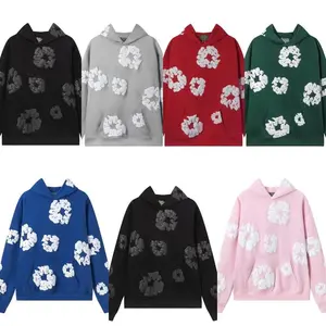 Harajuku Gothic Streetwear Matching Flower Puff Print Unisex Retro-Inspired Hoodie with Grunge Fashion and Classic Streetwear Style Casual designer hoodies Floral Menswear Sweatshirts Oversized Graphic Fabric Breathable Aesthetic outfits men Suits Tops