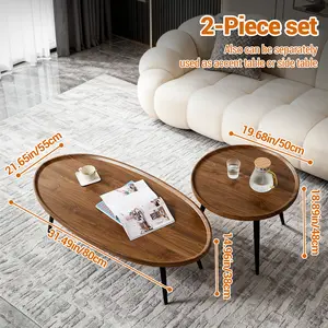 Round Nesting Coffee Table Set of 2, Mid Century Modern Coffee Table Set of 2, Farmhouse Furniture for Small Spaces Apartment, 31.5 in Oval & 20 in Round Nesting Cocktail Table, Easy Assembly