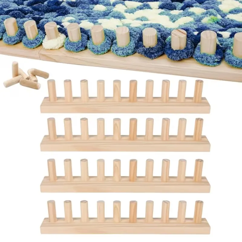 4 Pieces 62-Inch Natural Solid Wood Hand Weaving Frame Kit - Adjustable Height & Width, Beginner-Friendly Wool Yarn Tool, Thick Knitting for Blankets & Scarves, Compact Storage, Home Use, Crochet for Beginners, Holiday Gift