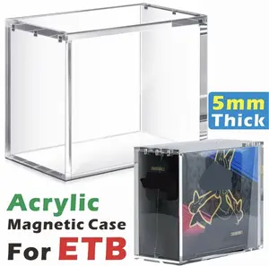ETB Acrylic Clear Display Case for Booster Box, 5mm Strong Magnetic Lid with UV-Resistant Protector, Stackable Storage Box and Display, Cover with Non-Slip, Luxury Rare Card Stronghold Dustproof and Waterproof Organiser(1-pack)