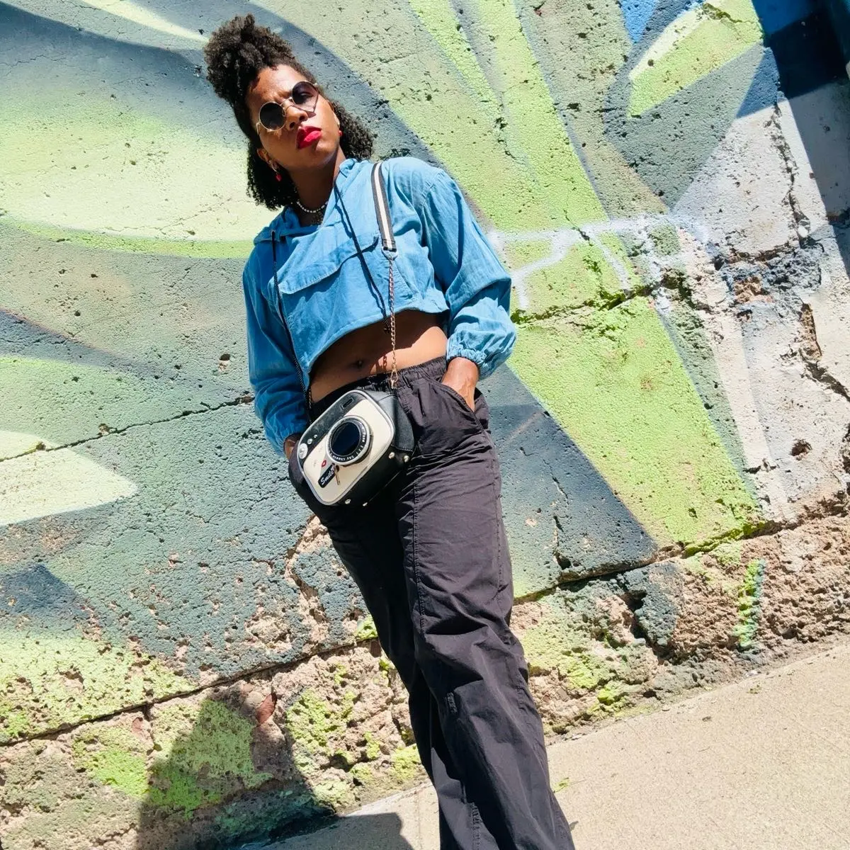 Cropped denim hoodie