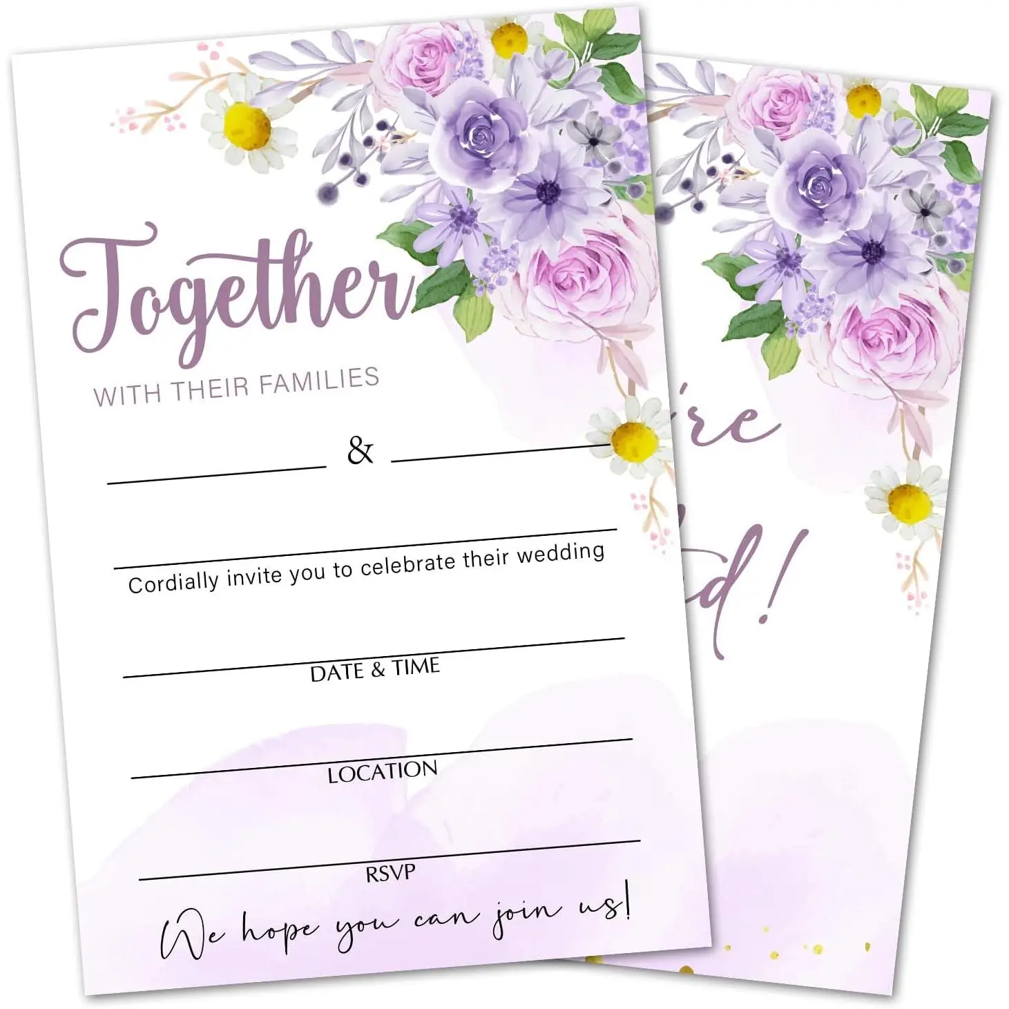 Floral Bridal Shower Invitations with Envelopes - 25 Pack Double-Sided Printed Paper-Based/Digital Print/Illustrated Greeting Card & Envelopes with Colorful Design Images for Weddings, Engagement Party Stationery Supplies, Paper-Based Greeting Card & Invi