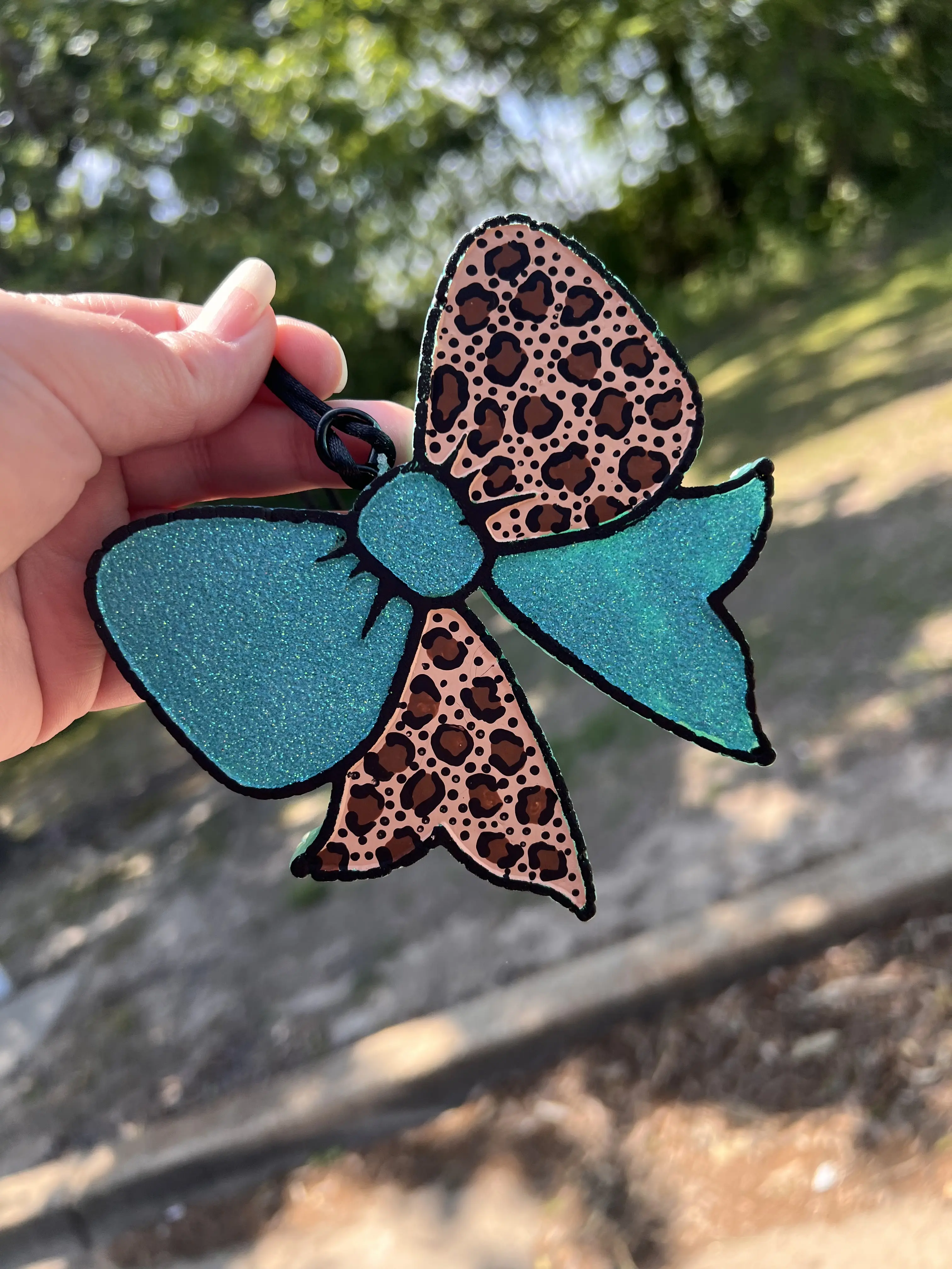 Glitter Cheetah Print Bow Car Freshie - Girly Cute Car Accent, Automotive Interior Accessory, Fragrance Decor That Keeps Fresh for Up to a Year, Car Decor