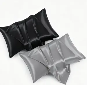 Satin Pillowcase Set of 2 Queen Size 20x30, Cooling Pillow Covers for Hair and Skin, Silky Smooth with Envelope Closure, Similar to Silk, Black