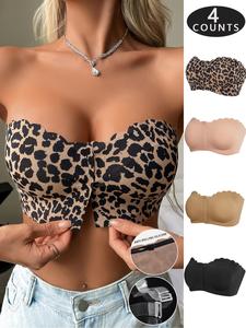 women's leopard print wireless bra, comfortable breathable detachable padded lingerie top, softness lightweight lingerie for all seasons, bralettes, womenswear, bra sets, underwear, breathable comfy bra