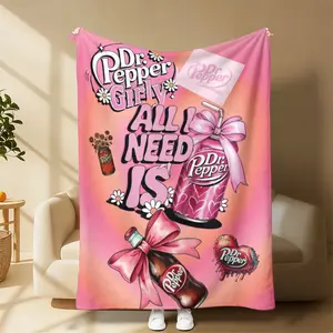 Sale!  Dr Pepper Girly Themed Blanket Design Soft Flannel Throw Blanket for Bedroom Living Room Sofa Decorative Blanket with Pink Can Bottle Patterns Suitable as a gift for children, friends, lovers, partners, and an exclusive Valentine's Day present.
