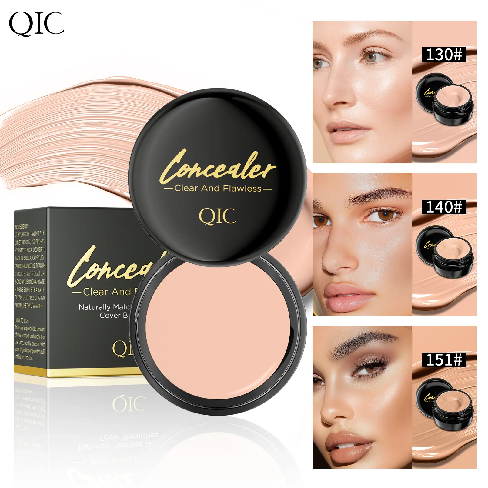 QIC Color Correcting Concealer Makeup, Waterproof & Long-Lasting with Powerful Coverage for Dark Spots & Under Eyes, Pore-Minimizing Smooth Texture for All Skin Types, Corrector Concealer, Any