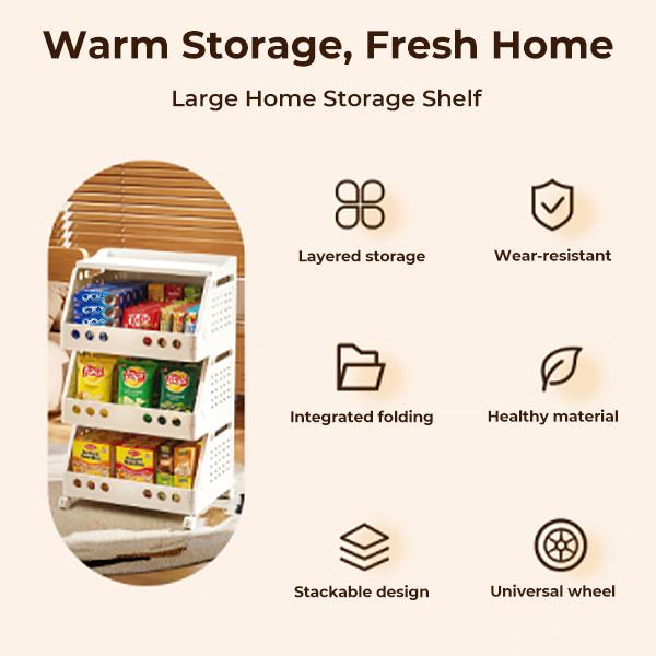 UFORU 2-5 Tier Stackable Rolling Cart with Wheels - Foldable, Freely Combinable Plastic Organizer Rack for Room Storage, Small Room Organization Products, Apartment Accessories, Keeps Home Tidy (Kitchen, Bedroom Use)