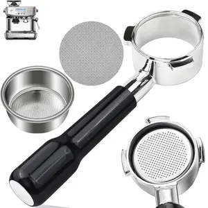 54mm Bottomless Portafilter - 3 Ears with Stainless Steel Filter Basket, Fits Breville Barista Express, Pro, Touch, Bambino Plus, Infuser (BES870, BES876, BES878, BES880, BES810, BES840), Black