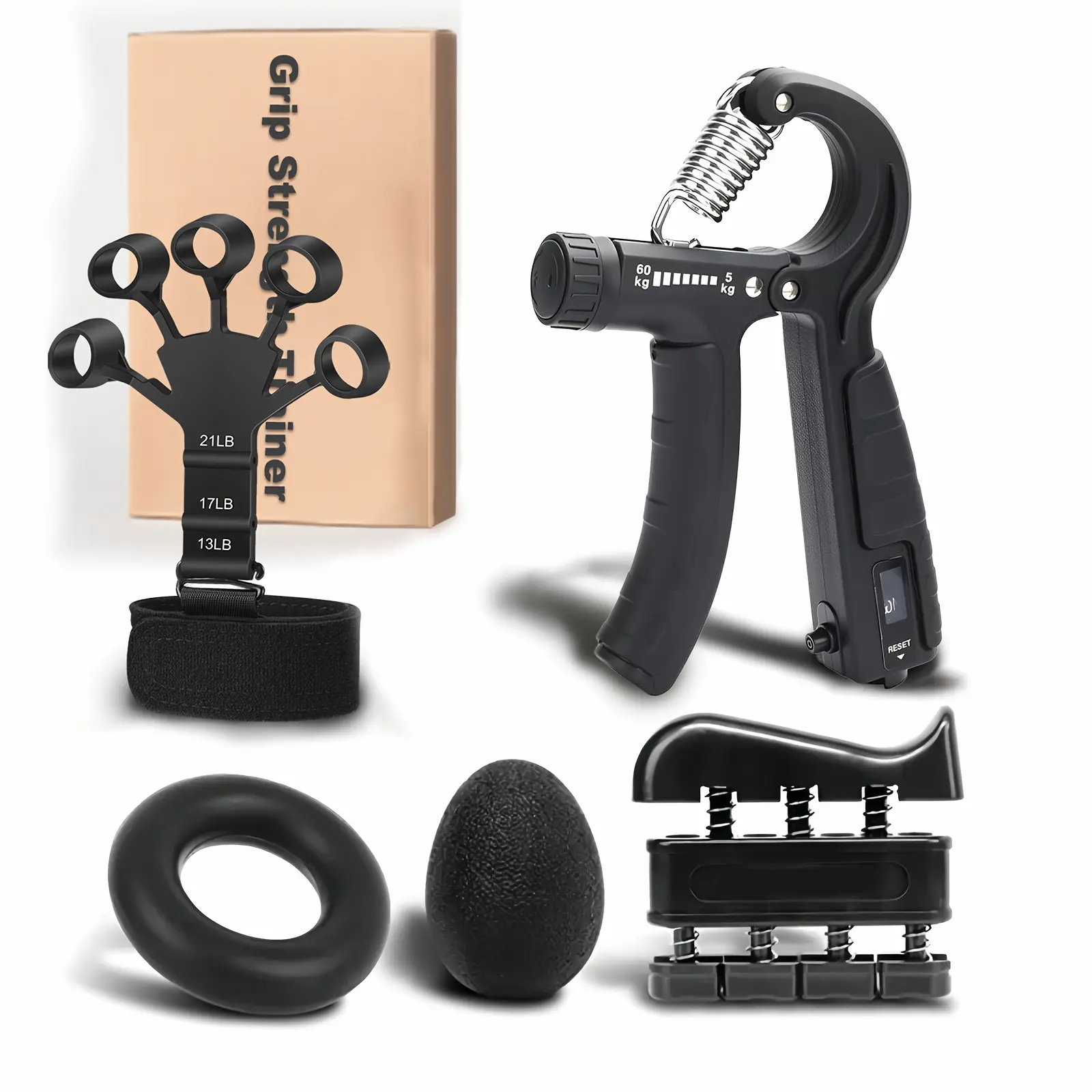 Grip Strength Trainer with Hand Grip Strengthener, Finger Exerciser, Hand Extension Exerciser And Forearm Workout Ring for Muscle Building