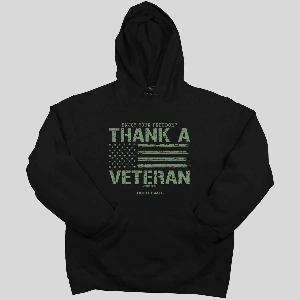 Hold Fast Men's Thank a Veteran Ultra-Soft Fleece Hoody with Pocket, Tops, Casual, Polyester, Cotton, Long Sleeve, Pullover, Sweatshirts, Veterans, Drawstring Hood, Graphic
