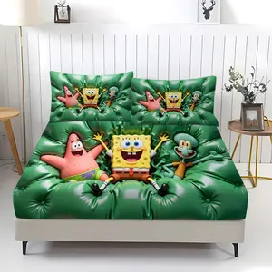 Cartoon sponge sea star octopus patterned fitted sheet,including 1 bed sheet and 2 pillowcases,anti slip dust cover suitable for bedrooms and guest rooms,suitable for personal use or gift giving