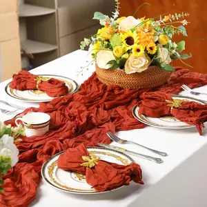 26 Pcs Thanksgiving Table Decorations Includes 12 Cheesecloth 2 Terracotta 12 Gold Napkin Rings Bulk Rustic Wedding Thanksgiving Decoration Home (Maple Leaf)