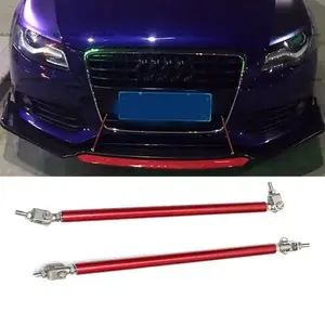 Car Universal Adjustable Front Bumper Lip Splitter Strut Rods Support Bar Red