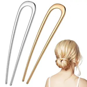 2PCS U-Shaped Large 5.5 Inch Metal Hair Pins for Women and Girls, Vintage Gold and Silver Hair Pins for Buns, Long and Thick Hair