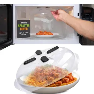 Magnetic Microwave Splatter Cover, Clear Microwave Cover for Food - Vented & Magnetic, 12-inch, Food Grade Plate Cover, BPA Free - Black