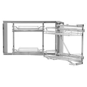 fathersdaygift VEVOR 18W Opening Blind Corner Pull Out Organizer, 2 Tier 4 Shelf Kitchen Cabinet Organizer, Magic Chrome Carbon Steel Storage Basket, Slide Out Storage Organizer, Left Right Open Compatible