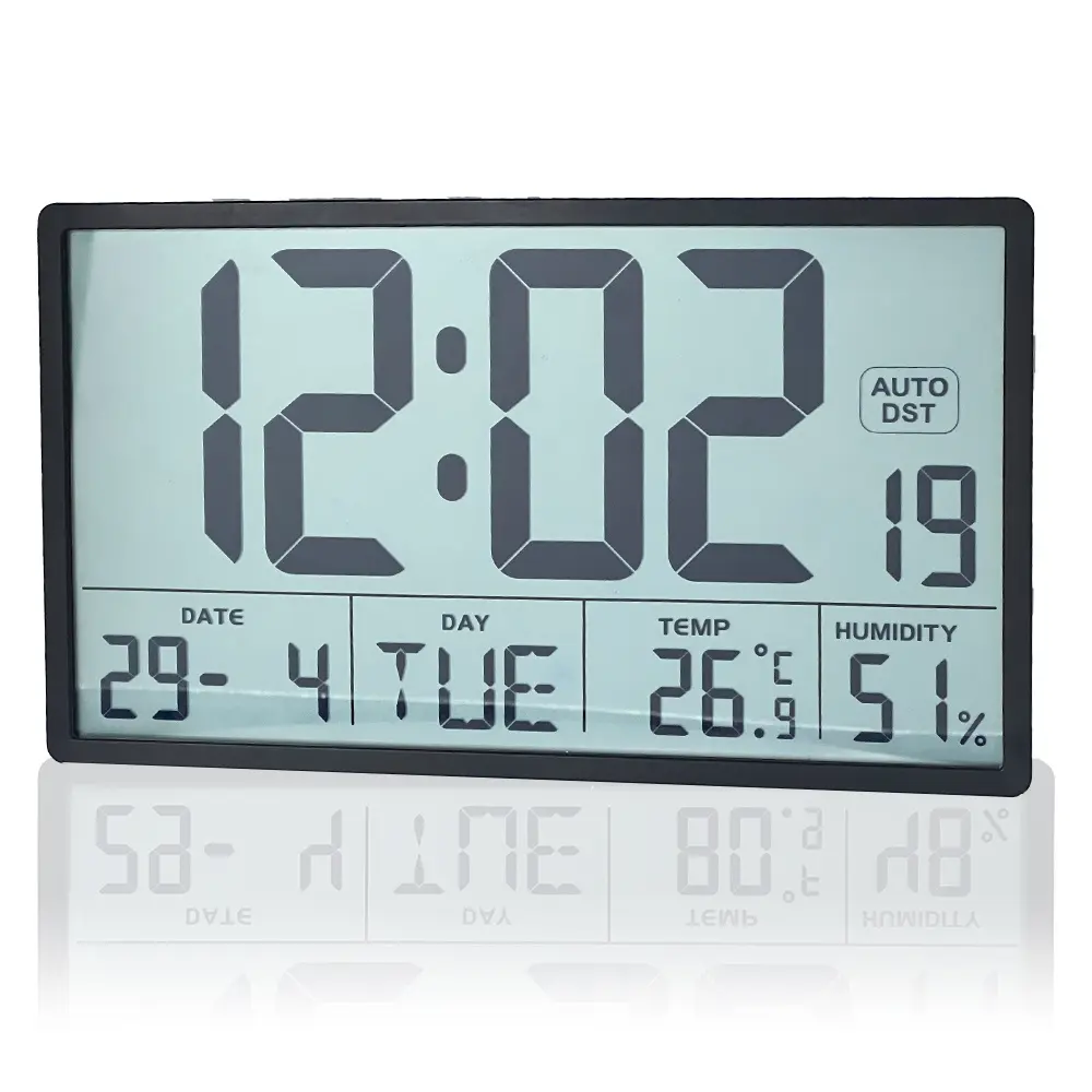 8'' Large Digital Wall Clock with Jumbo Numbers, LCD Screen, Temperature & Date Display, Auto DST, Battery-Powered, Durable Plastic Square Design, Indoor/Outdoor Use, Decor for Home, Office - Modern Easy-Read Clock for Elders, Plastic/Metal, Time/Date/Tem