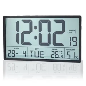 8'' Large Digital Wall Clock with Jumbo Numbers, Temperature & Date Display, Auto DST, Battery-Powered with Easy-Read LCD Screen, Indoor/Outdoor Use, Durable Plastic Square Design for Home, Office, Bedroom, Living Room - Modern Large Clock for Elder