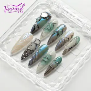 Voxinail Lab | Venom Shine | Handmade Chrome Stiletto Press-On Nails | Reusable, Long-Lasting
