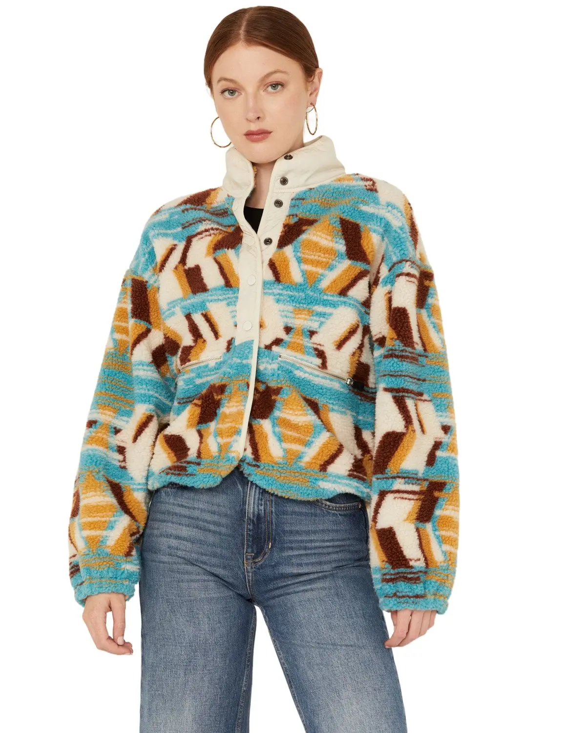 Panhandle Women's Women'S Abstract Print Sherpa Sweater Jacket - Bw92c02115