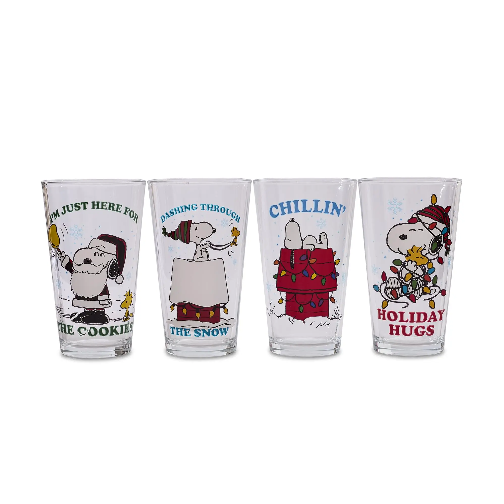 Peanuts Snoopy Holiday 16-Ounce Pint Glasses | Set Of 4