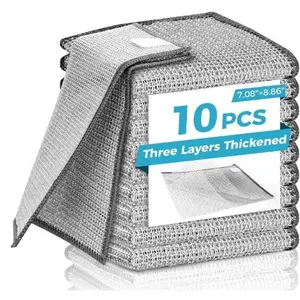 10 Pcs New Upgrade 3-Layer Metal Dish Cloth, No Scratches and No Odor, Multipurpose Wire Dishwashing Rag for Wet and Dry, Kitchen Cleaning DishRags,Sinks,Dishes,Stove Top