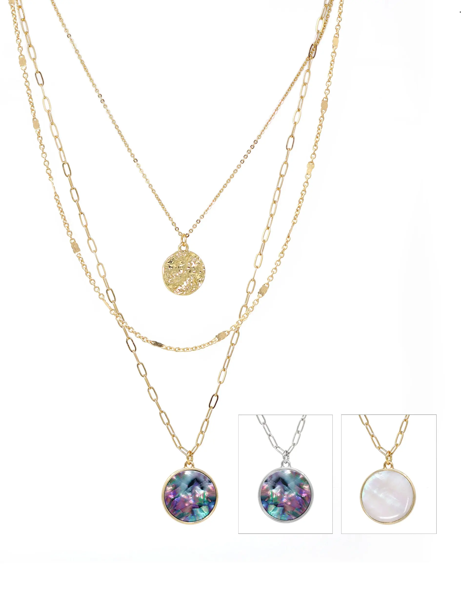Bauble Sky Abalone Charm Triple Layer Necklace