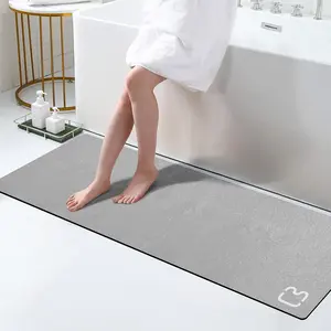 Rectangle Modern Large Diatomite Stone Bath Mat, 15.7"x47.2" Soft Bathroom Runner Rug, Super Absorbent Quick Dry, Non-Slip Rubber Backing, Thin Diatomaceous Earth Shower Floor Mat, Grey
