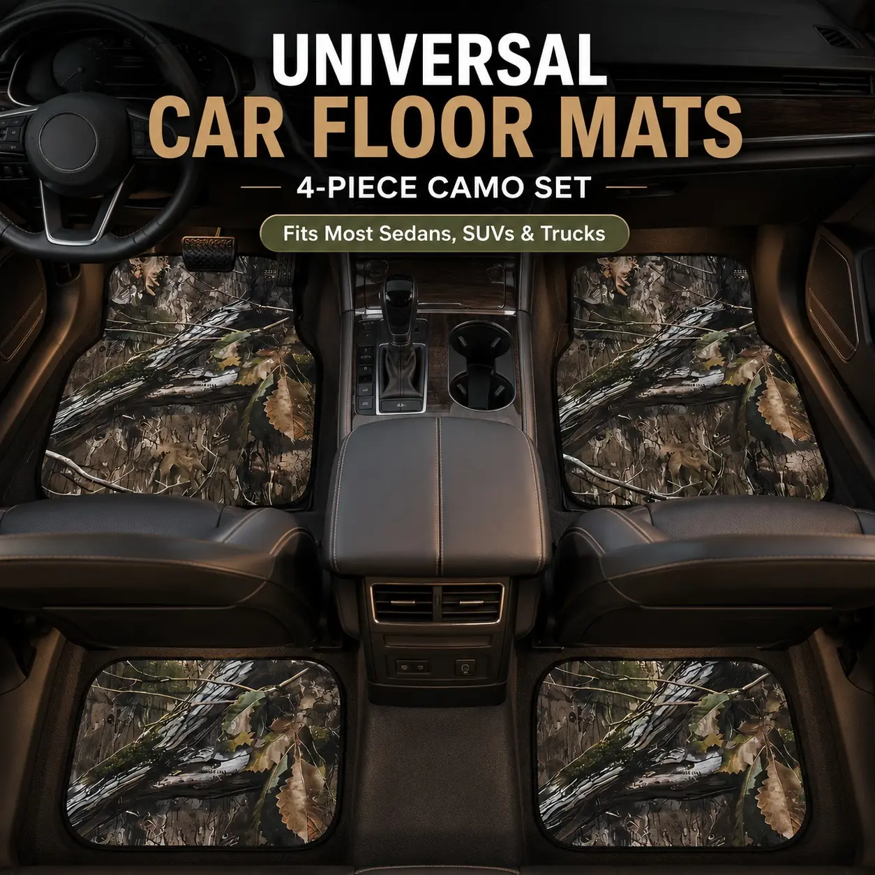 4pcs Camo Tree Car Floor Mats, Automotive Floor Mats, Non-Slip Easy Clean, Front Rear for Suv Sedan Truck, Universal Fit, Washable Auto Interior Accessories, Car Mats Set