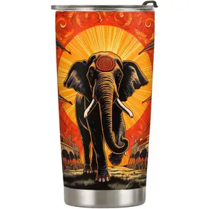 20oz Elephant Gifts for Elephant Lovers, Elephant Coffee Cup, Halloween Circus Elephant Tumbler Cup, Stainless Steel Coffee Thermos Insulated Travel Mug with Lid - T
