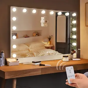 32"x24" Selfie Remote Control Vanity Mirror with Lights, 0.6" Ultrathin Large Hollywood Vanity Mirror 18 LED Bulbs Magnet Phone Holder Tabletop Makeup Mirror Wall Mount