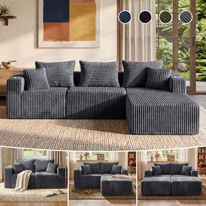 104&70" Modular Boneless Sectional Couch Oversized Deep-Seat No Assembly Required Suitable for Living room/Bedroom/Apartment 0020GY