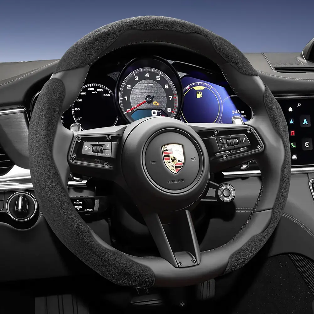 For Porsche Alcantara Suede Steering Wheel Cover New Sporty Design Segmented Non-slip Quick install Ultra-thin Suitable For Cayenne/Macan/911/Panamera/718/Taycan Black Brown Mocha brown Orange Red Green Automotive Interior Car Accessories