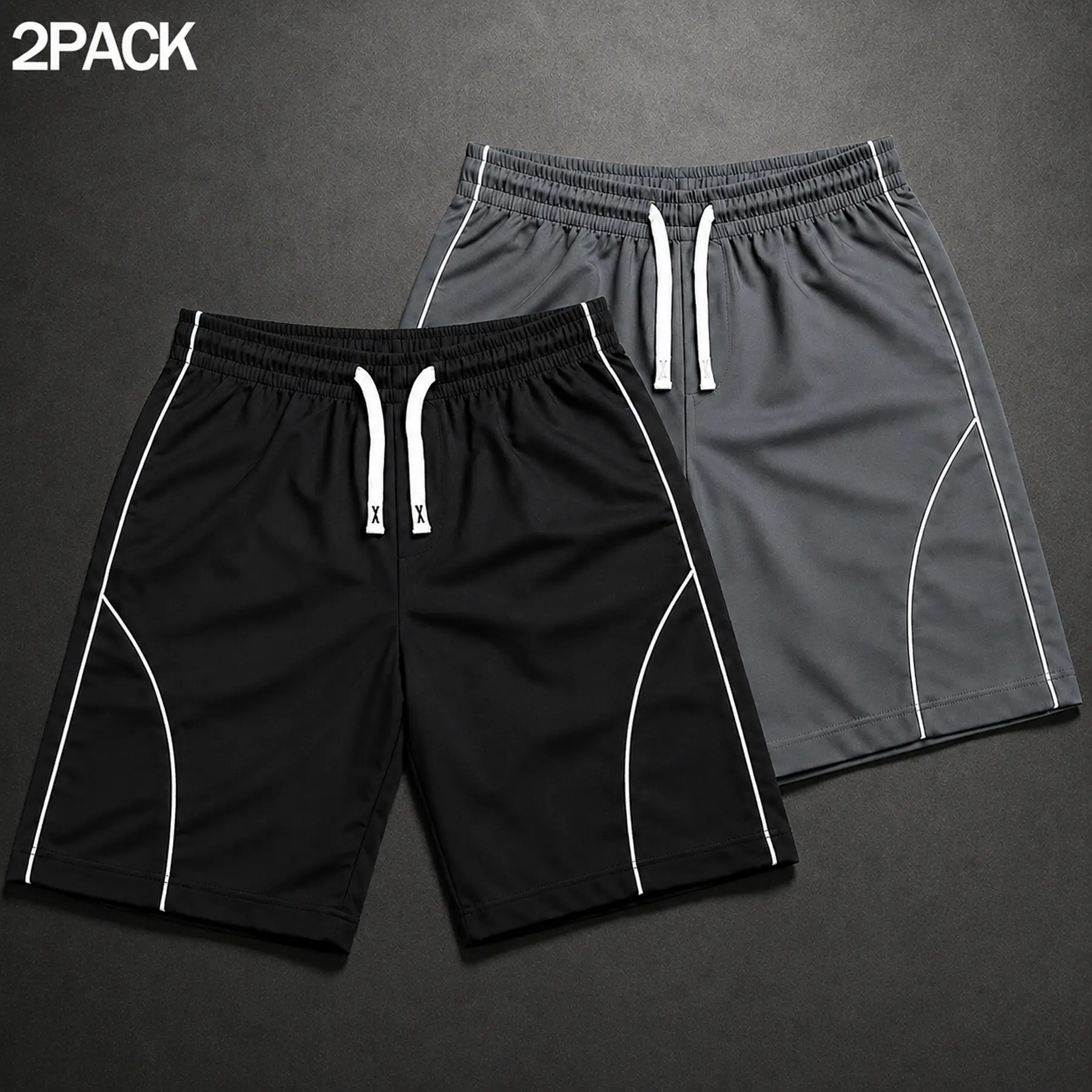 Men's 2-Pack Color-Mixed Short Athletic Shorts - Side Split, Contrast Piping, Loose Fit, Drawstring Waist - Gym Running, Daily Wear Streetwear for Men, Color-Mixed Men's Shorts, Short Men's Shorts