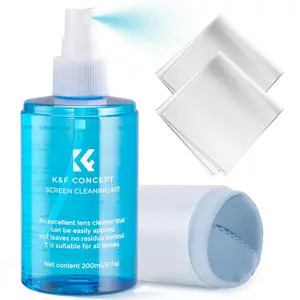 K&F CONCEPT 200ml Screen Cleaner Spray Kit, Includes 2 Microfiber Cloths for LCD Screens, Touchscreen & Electronic Devices (Smartphones, iPads, Laptops, TVs, Cameras), Includes Cloths