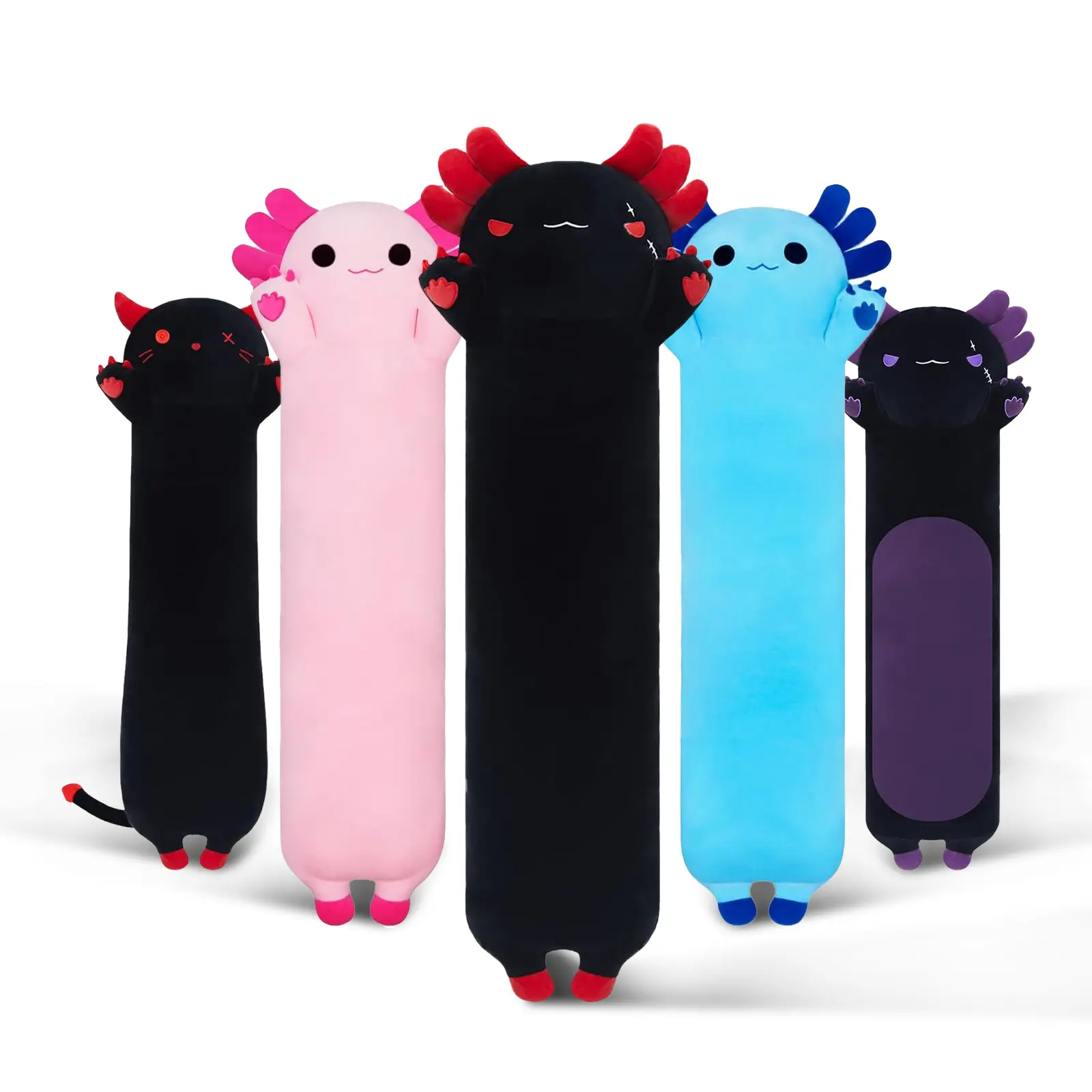 Snowolf High-Quality Fluffy Axolotl Stuffed Animal Plush Pillow - Multiple Sizes (19.7-51.3in) Long Body Pillow with Summerwins Elastic, Whimsy Decor for Bedroom, Hugging Toy, Unique Gifts for Kids & Your Girlfriend