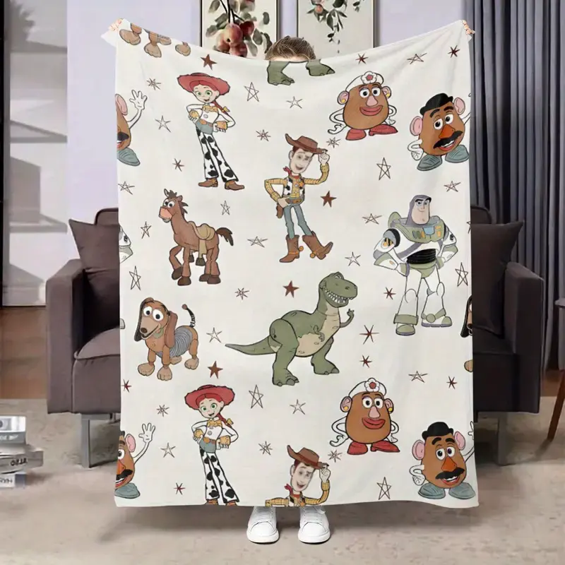 [SummerVibes] DISNEY CLASSIC Toy Story Soft Flannel Blanket, Vibrant Cartoon Print for Home, Camping & Holiday Gifts