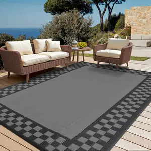 Outdoor Bordered Rug Washable Plastic Straw Rug for Balconies, Terraces, Beaches, RVs, Picnics and Pools - Versatile, Durable, and Stylish