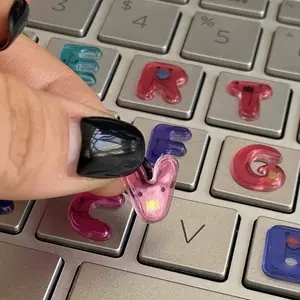 Anime Theme Anti-Scratch PVC Keyboard Stickers, Glossy Keycaps with A-Z Letters and Numbers, Irregular Qwerty Layout, Removable No Residue Glue