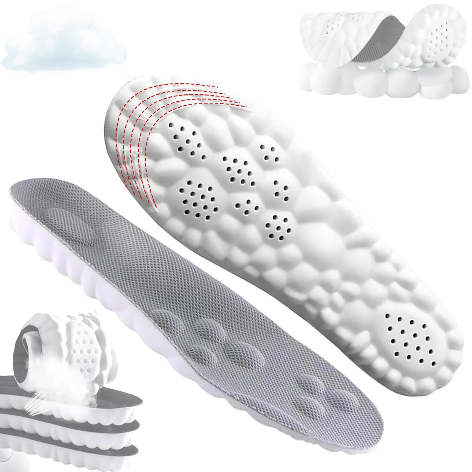 4D Cloud-Like Comfort Soles for Men - Soft Memory Foam Cushioning Insoles - Trim to Fit Steppers Insoles with Arch Support for Foot Pain Relief and Fatigue Reduction