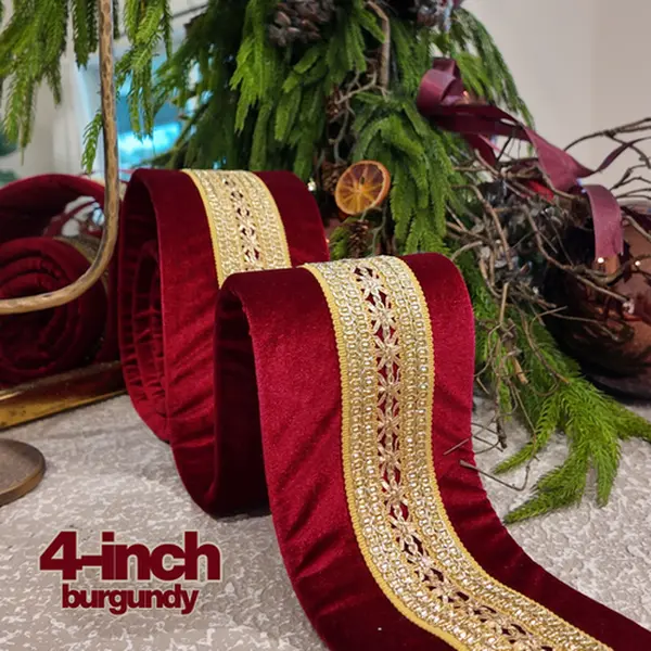 Velina Listones Luxury Velvet Ribbon - 4-in Wide, Home Decor, Festive Party Supplies, Christmas Decoration Essentials