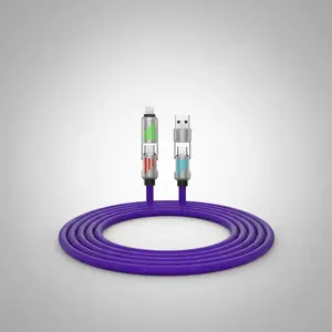 1PC240W 4-in-1 multi-purpose 240W super fast charging data cable, USB-C cable, data synchronization, USB-A, Type-C, Lightning Connector, aluminum material, compatible with iPhone 16/15, iPad, Samsung mobile phones and laptops, light, small and portable.