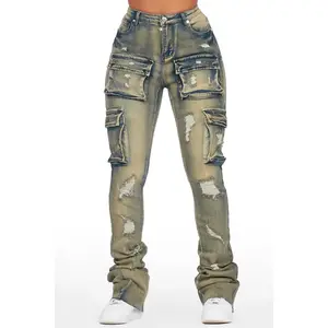 Noor Tinted Dark Wash Cargo Super Stacked Jean