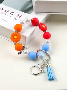 Daisy Heart Multicolor Beaded Keychain, Trendy Cute Keychain, Pearl Core Element, Matching Fringe, Sweet and Practical, Easy Key Storage, Gift for Friends, Valentine's Day, Keychain Pendant