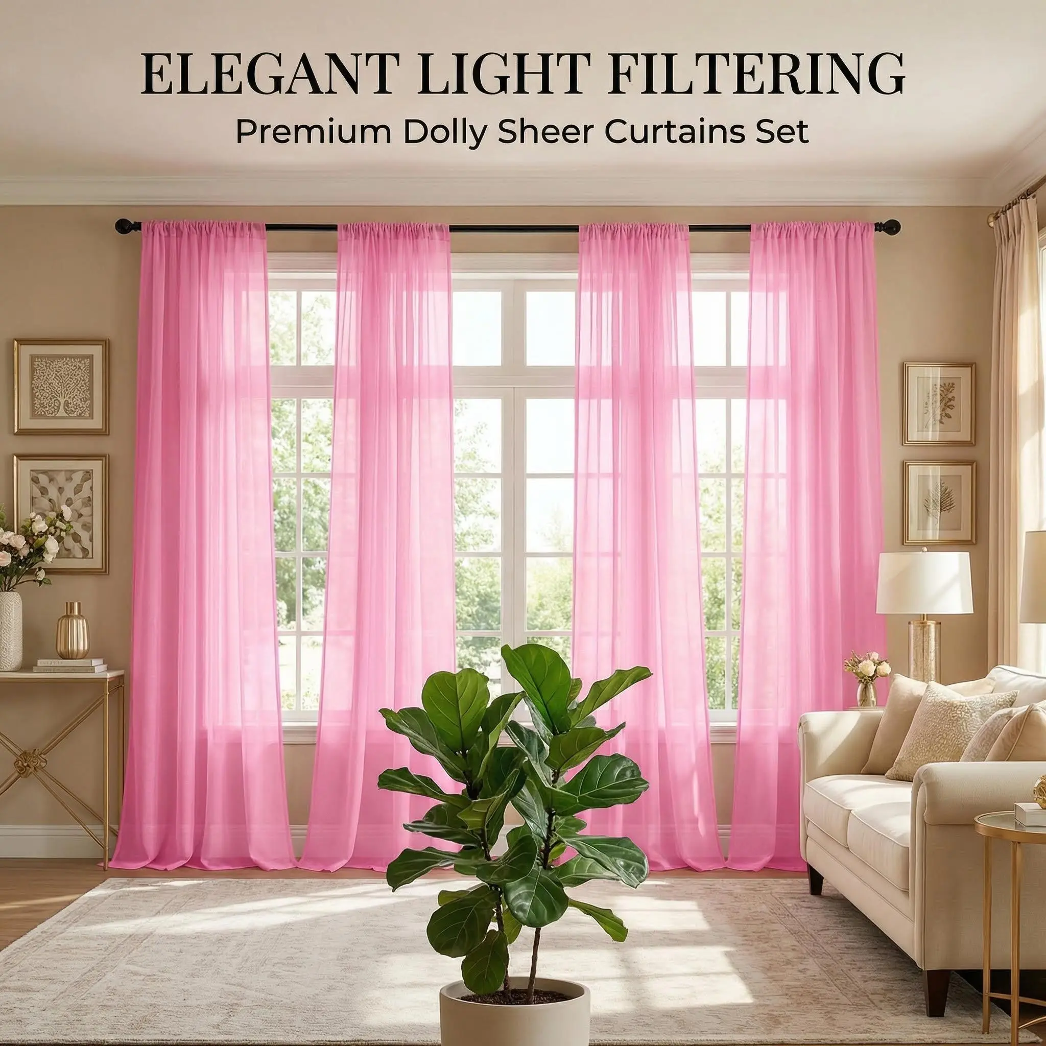 4 Pcs 34x84 inch Rod Pocket Curtains, Solid Color Full Dolly Fabric, Soft Lightweight Window Drapes for Bedroom, Living Room & Home Decor FT2630