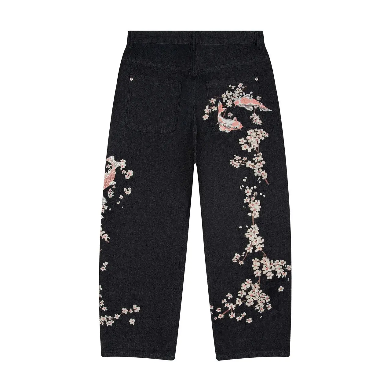 Koi fish spine embroidered jeans