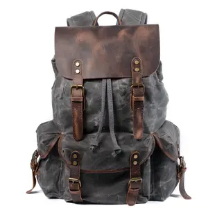 Men's Multi-Function Vintage Leather & Waterproof Wax-Dyed Backpack, Large Capacity Travel Bag for Laptops & Daily Needs, Water Resistant Bookbag tiktokshopspringglowup