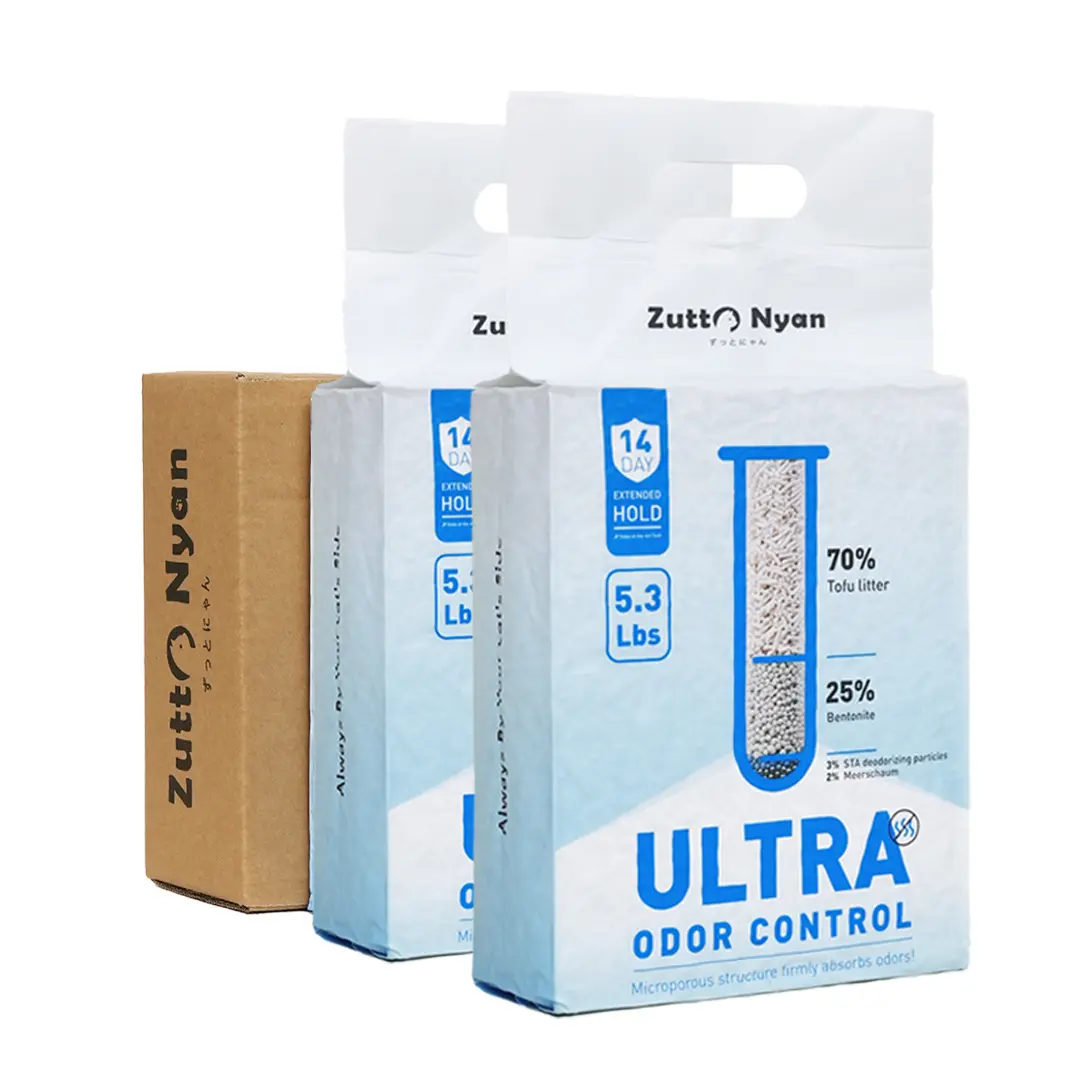 ZuttoNyan Universal 4-in-1 Tofu & Clay Cat Litter, 5.3 lbs/Bag, Ultra Odor Control with Sta Deodorizing Granules, Ultra Absorbent, Fast Clumping, 99.9% Dust-Free, Low Tracking, Flushable, Natural Plant-Based Pellet Shape Litter Pellets for Pet Lovers