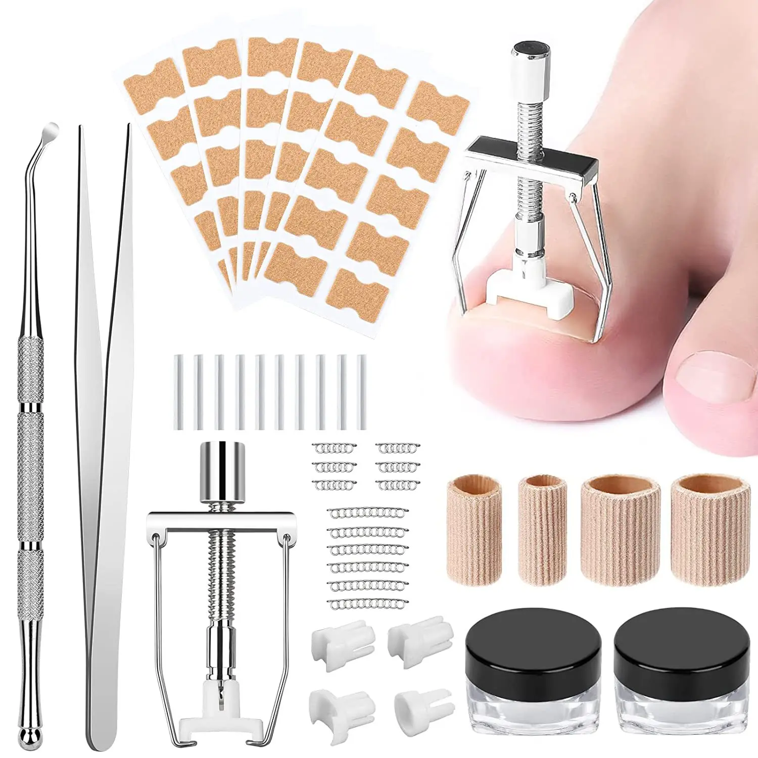 Ingrown Toenail Tool Set, Corrector Pedicure Tools, 152 Pieces Curved Nail Tools, Ingrown Toenail Correction Patch, Toenail File, Lifter, for Ingrown Toenails